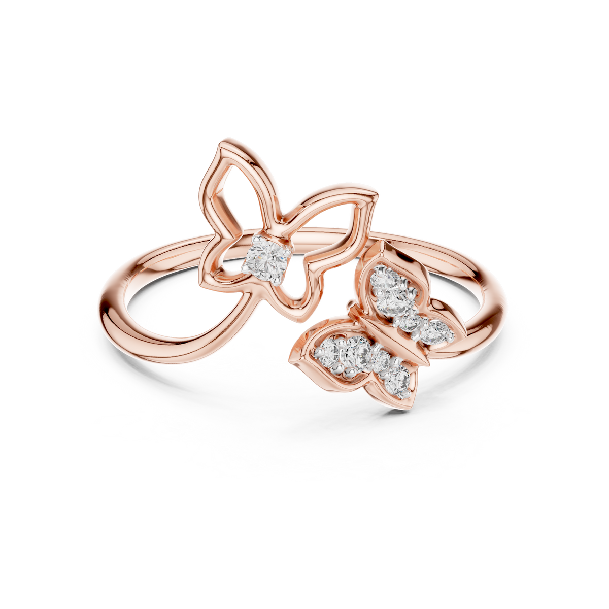 Twin Butterfly Bypass Moissanite Ring in rose 925 sterling silver, view 4