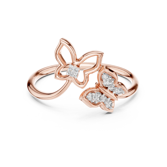 Twin Butterfly Bypass Moissanite Ring in rose 925 sterling silver, view 4