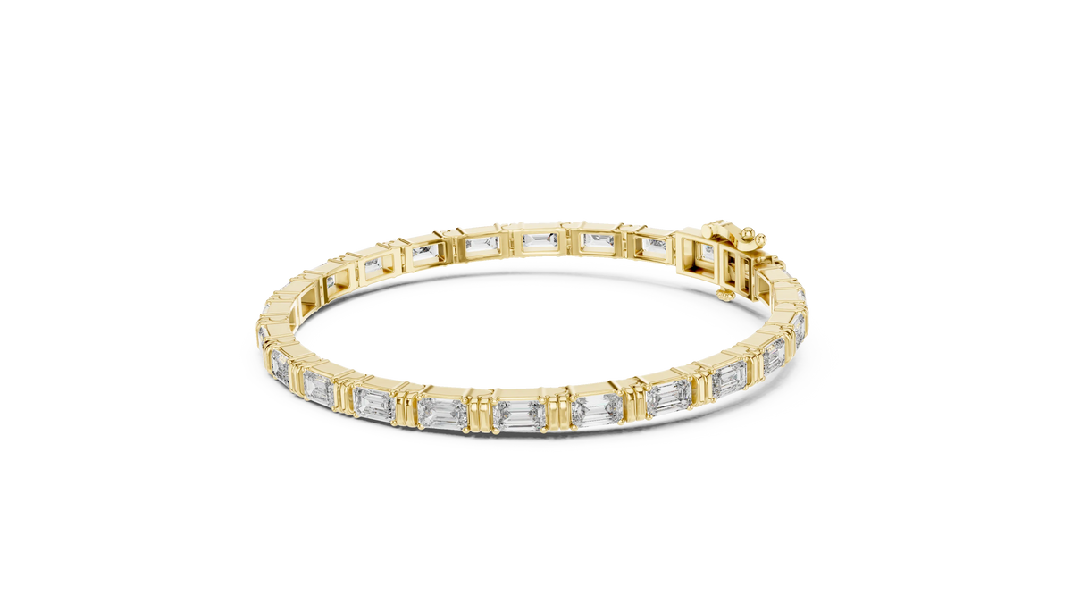 Emerald Cut Moissanite Bar Link Bracelet in yellow 925 sterling silver, view 2