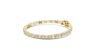 Emerald Cut Moissanite Bar Link Bracelet in yellow 925 sterling silver, view 2