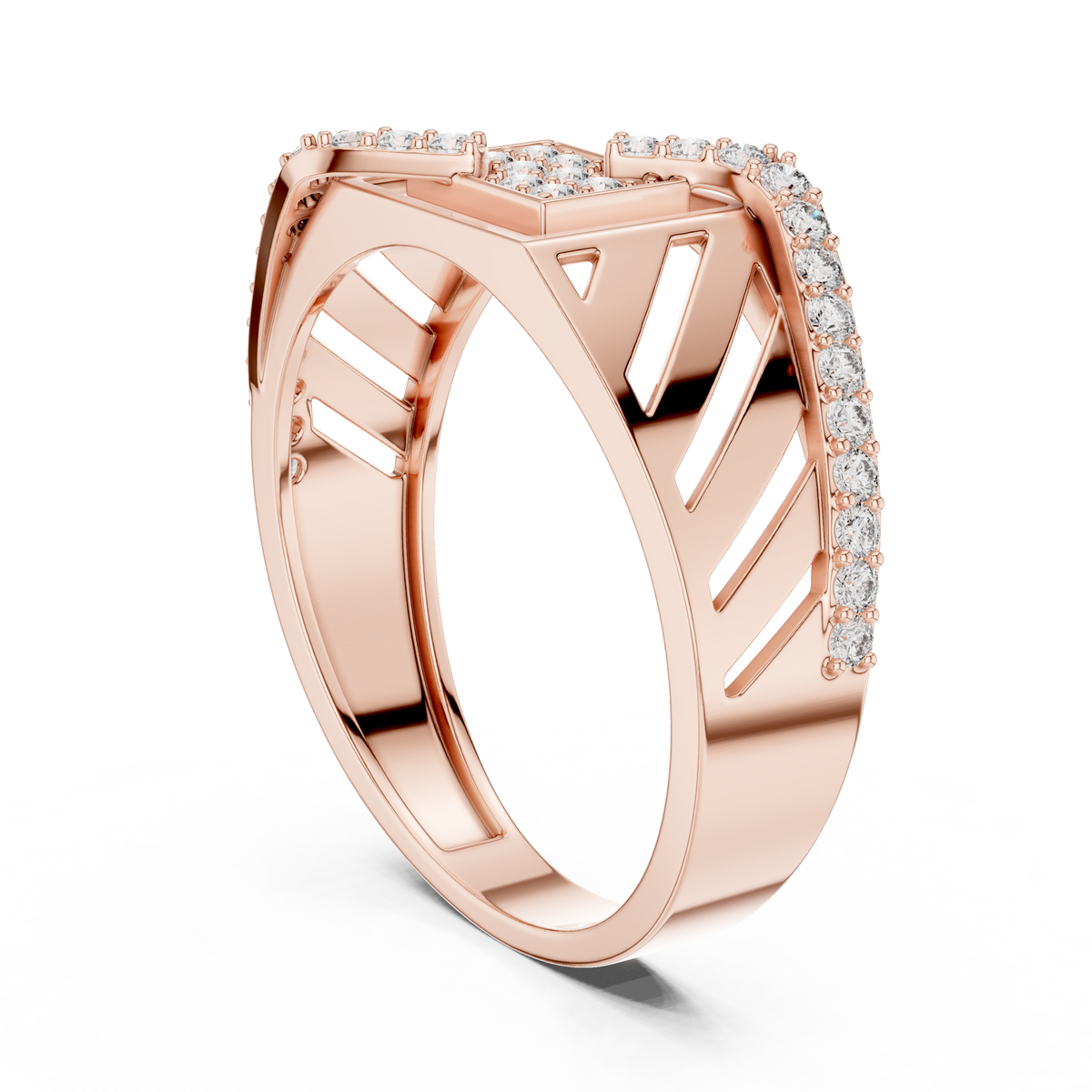 Men's Wide Openwork Square Cluster Moissanite Band in rose 925 sterling silver, view 1