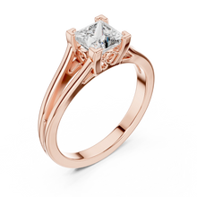 Princess Cut Solitaire Moissanite Split Shank Ring in rose 925 sterling silver, view 2