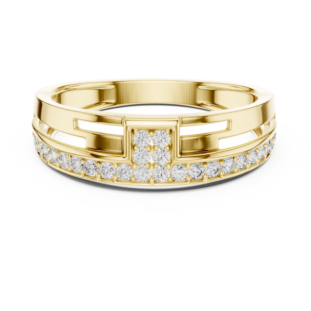 Two-Tier Pavé Moissanite Band with Square Accent in yellow 925 sterling silver, view 4