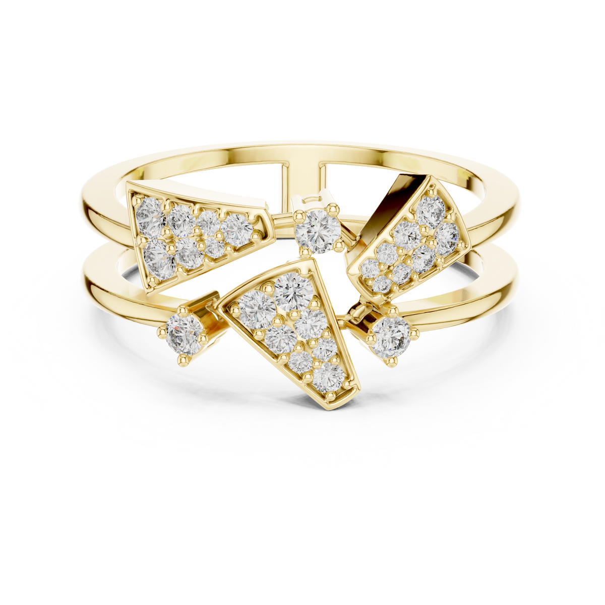 Geometric Pavé Triangle Double Band Moissanite Ring in yellow 925 sterling silver, view 4