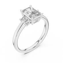 Radiant Cut Moissanite Ring with Baguette Side Stones in white 925 sterling silver, view 2