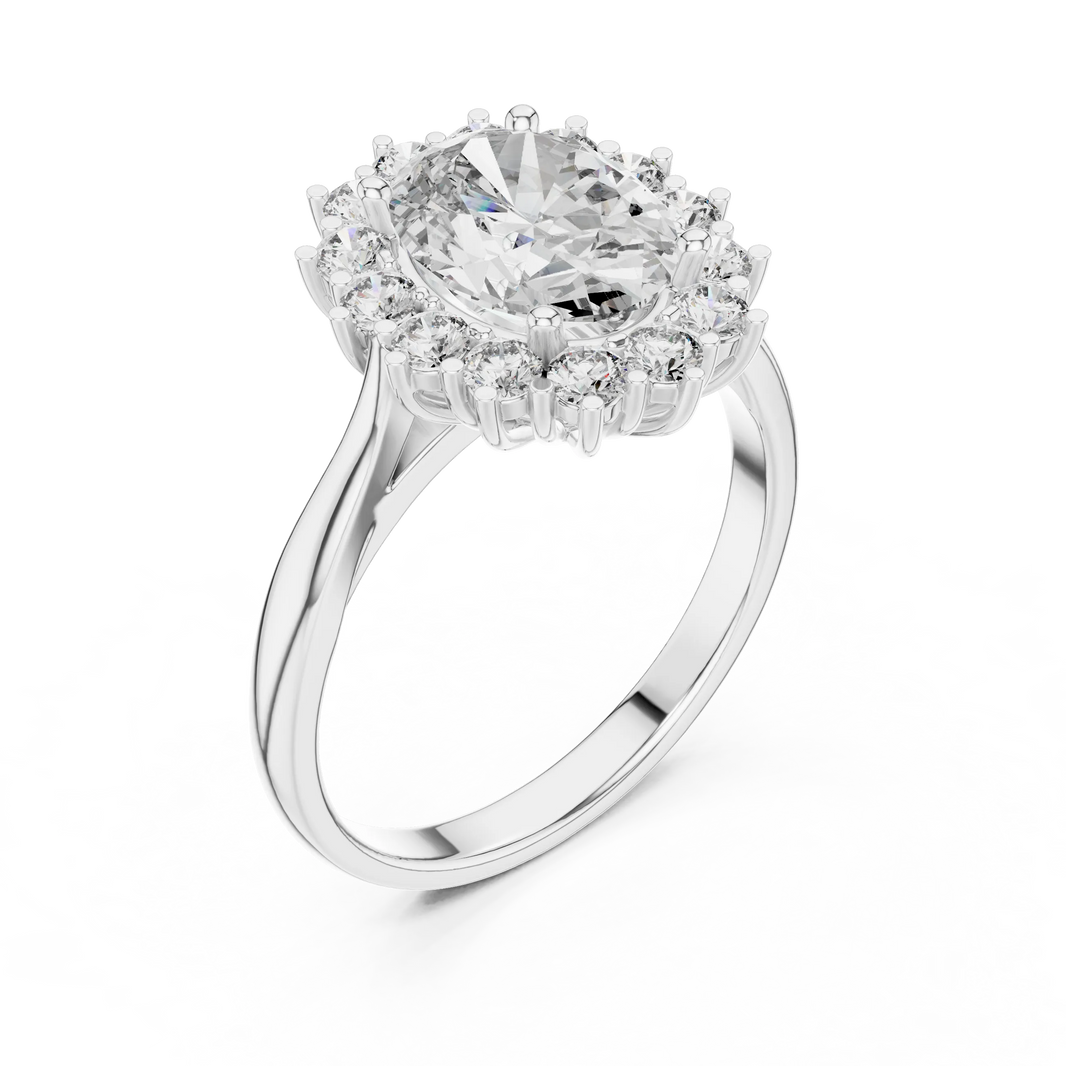 Oval Halo Moissanite Engagement Ring in white 925 sterling silver, view 2