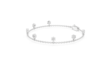 Dangling Round Moissanite Charm Chain Bracelet in white 925 sterling silver, view 2