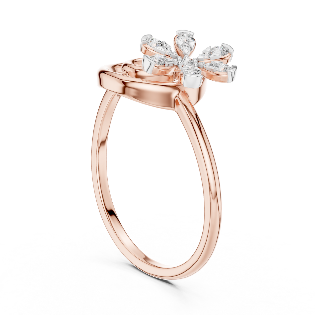 Spiral Flower Moissanite Ring in rose 925 sterling silver, view 1