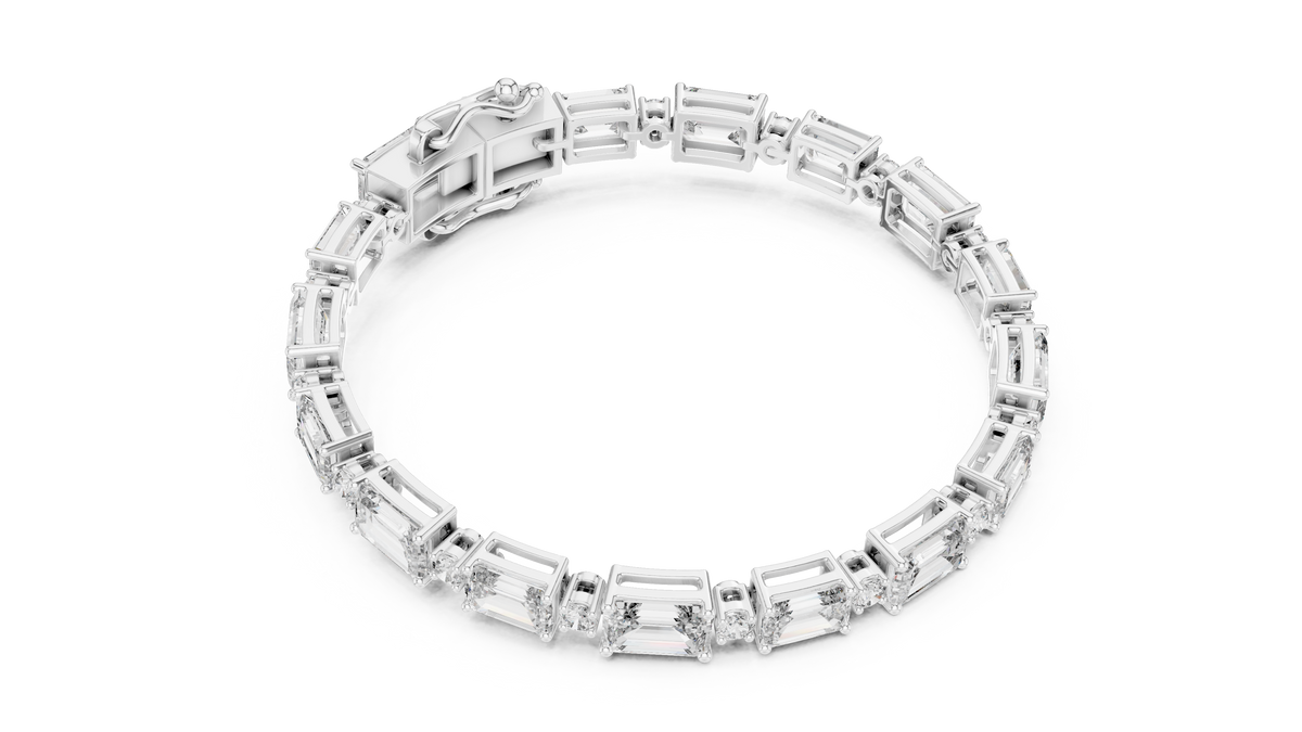 Emerald Cut Station Moissanite Link Bracelet in white 925 sterling silver, view 3