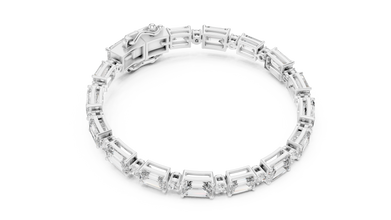 Emerald Cut Station Moissanite Link Bracelet in white 925 sterling silver, view 3