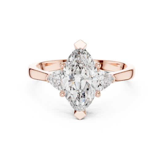 Marquise and Trillion Three Stone Moissanite Ring in rose 925 sterling silver, view 4