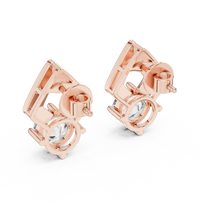 Round moissanite geometric frame stud earrings in rose 925 sterling silver, view 3