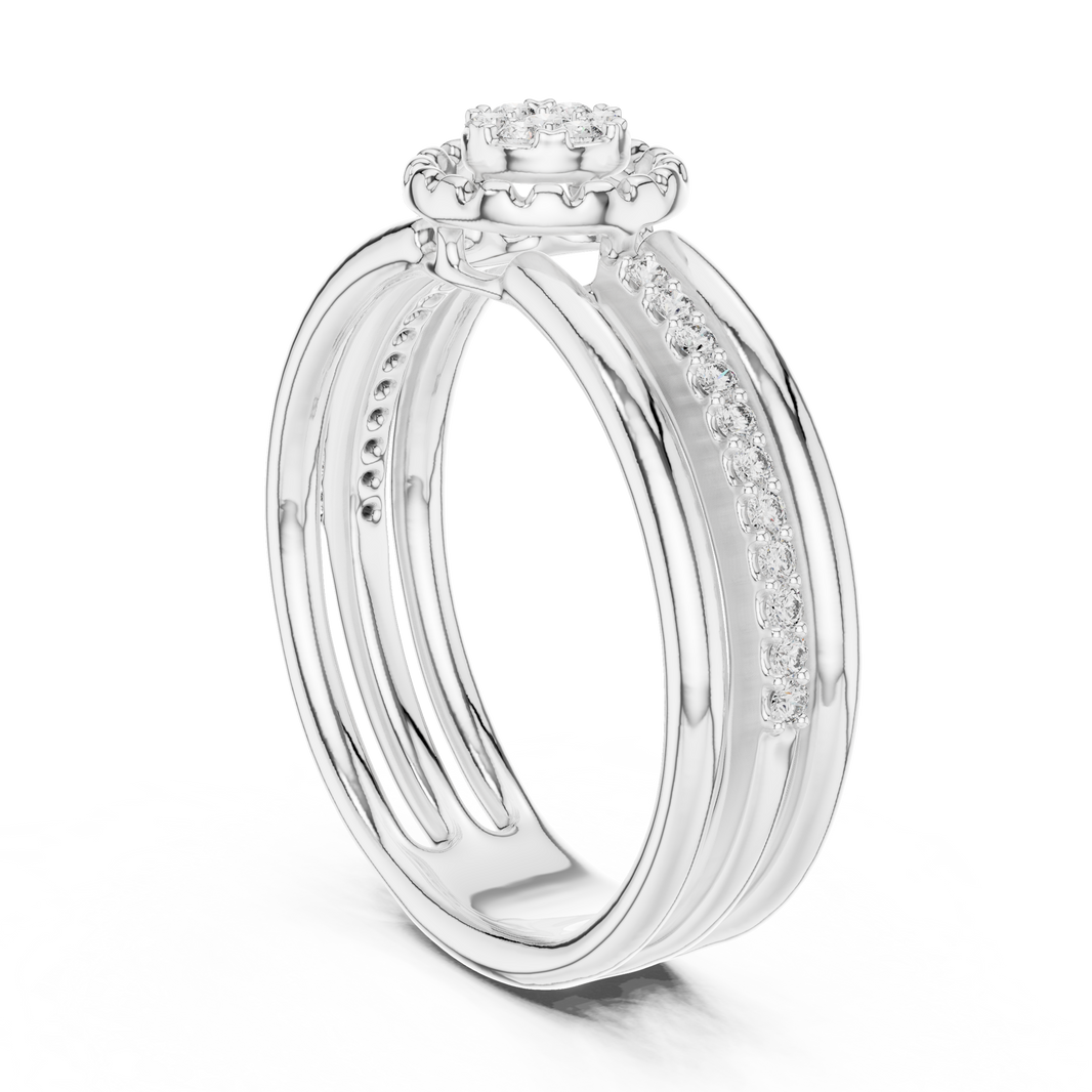 Triple Row Cluster Moissanite Ring in white 925 sterling silver, view 1