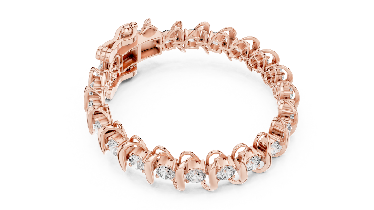Round Moissanite Wave Link Bracelet in rose 925 sterling silver, view 3