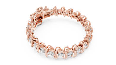 Round Moissanite Wave Link Bracelet in rose 925 sterling silver, view 3