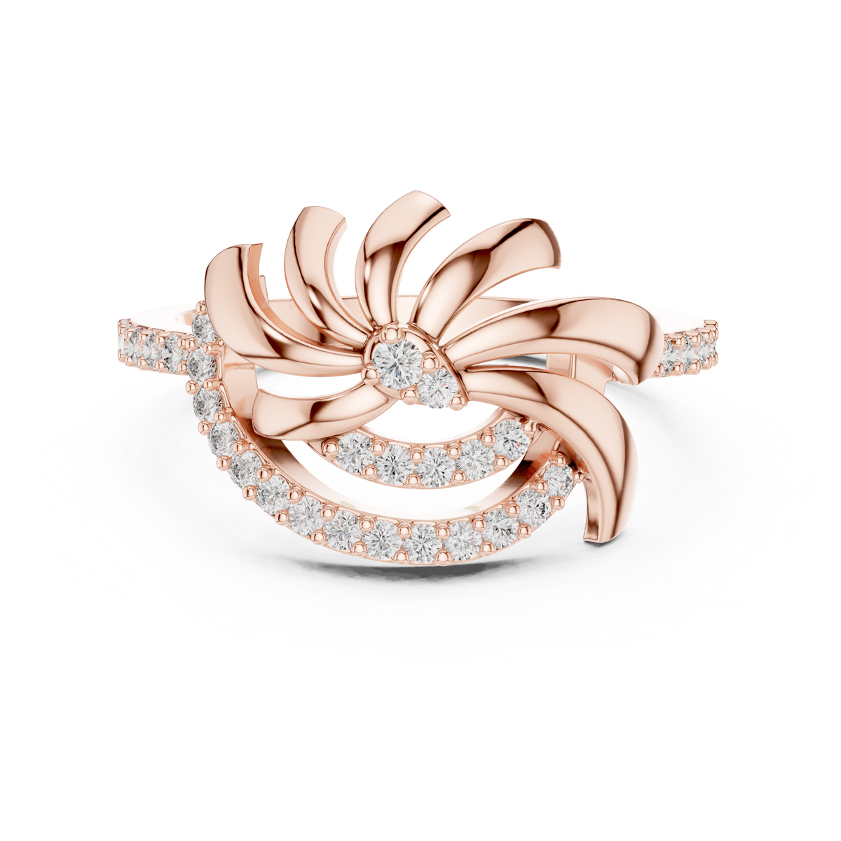 Pinwheel Swirl Flower Pavé Moissanite Ring in rose 925 sterling silver, view 4