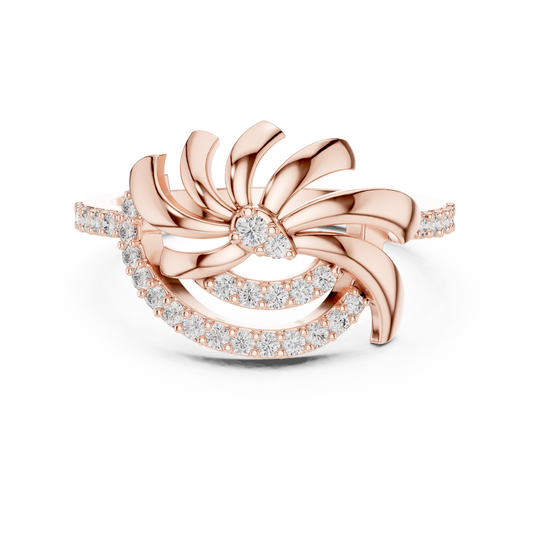 Pinwheel Swirl Flower Pavé Moissanite Ring in rose 925 sterling silver, view 4