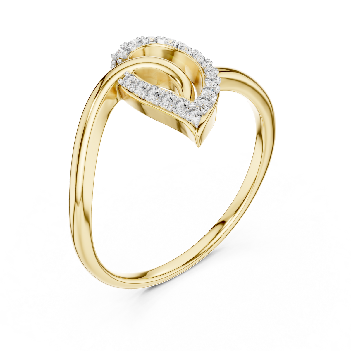 Asymmetric Pavé Heart Moissanite Ring in yellow 925 sterling silver, view 2
