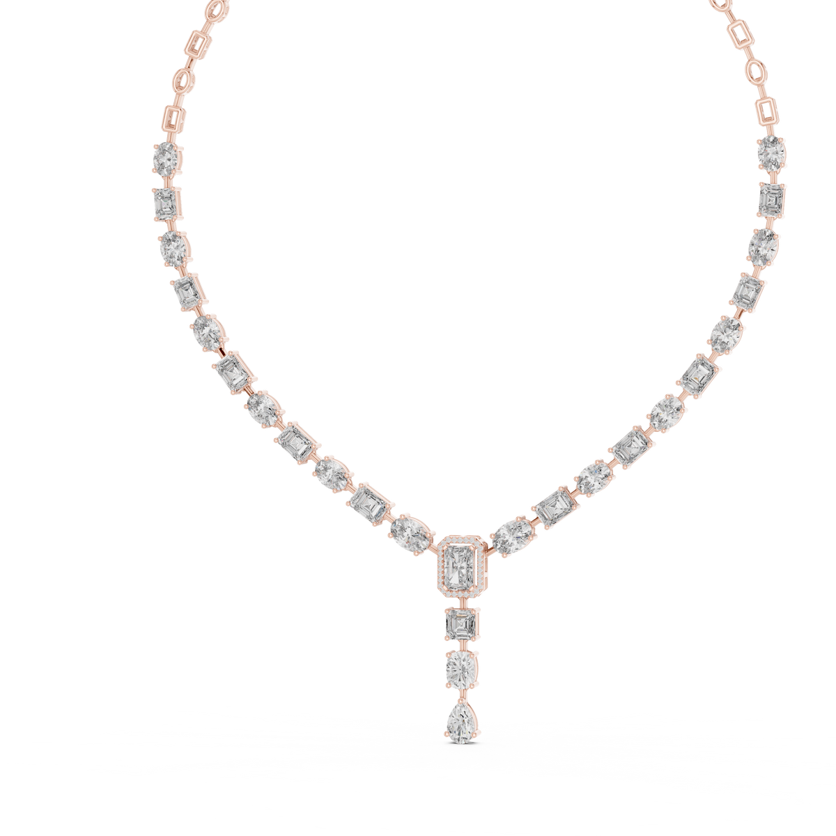 Mixed Shape Y Drop Necklace in rose 925 sterling silver, view 2