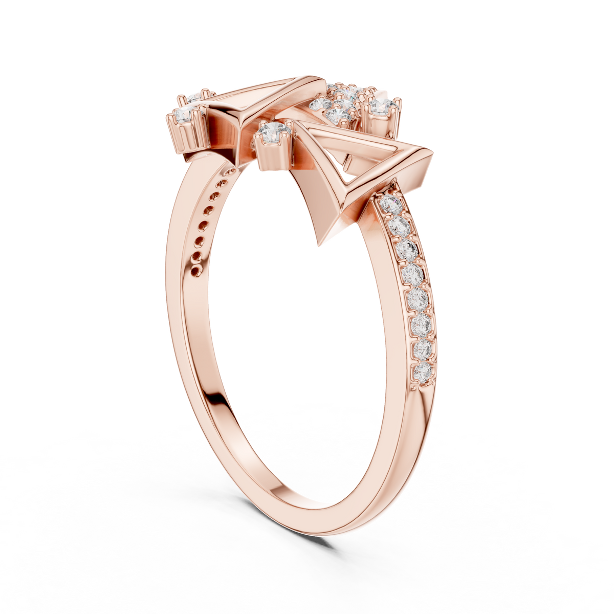 Geometric Triangle Pavé Moissanite Cocktail Ring in rose 925 sterling silver, view 1