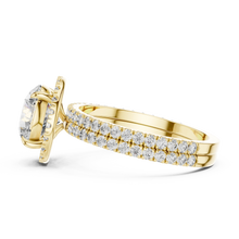 Round Halo Moissanite Engagement Ring with Pavé Band in yellow 925 sterling silver, view 3