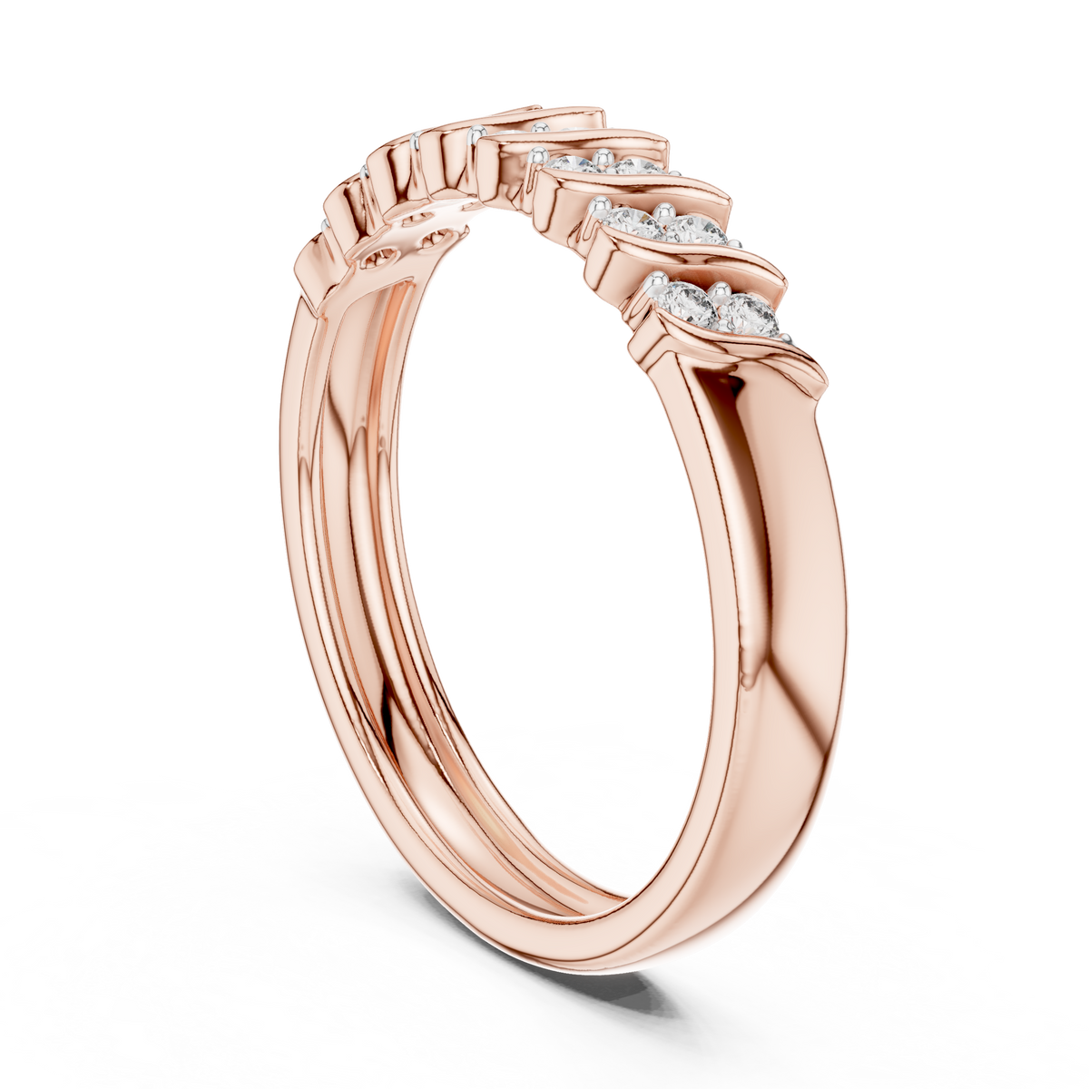 Twisted Link Moissanite Band in rose 925 sterling silver, view 1
