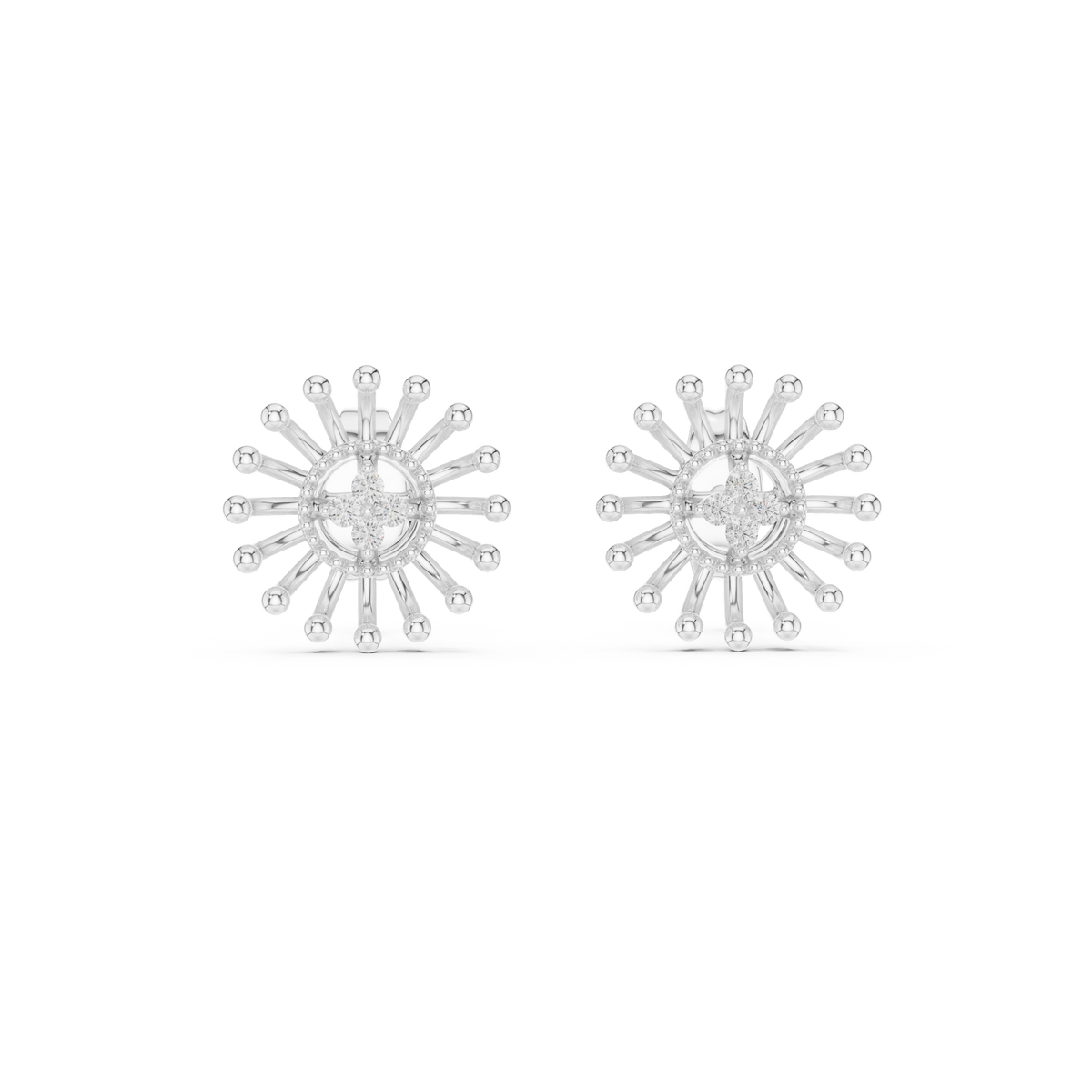 Moissanite Starburst Stud Earrings in white 925 sterling silver, view 4