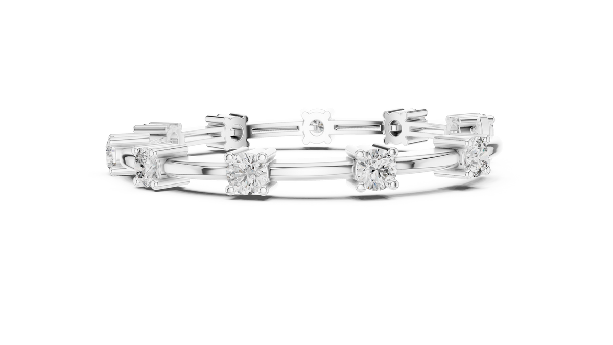 Round Moissanite Station Bar Bracelet in white 925 sterling silver, view 4