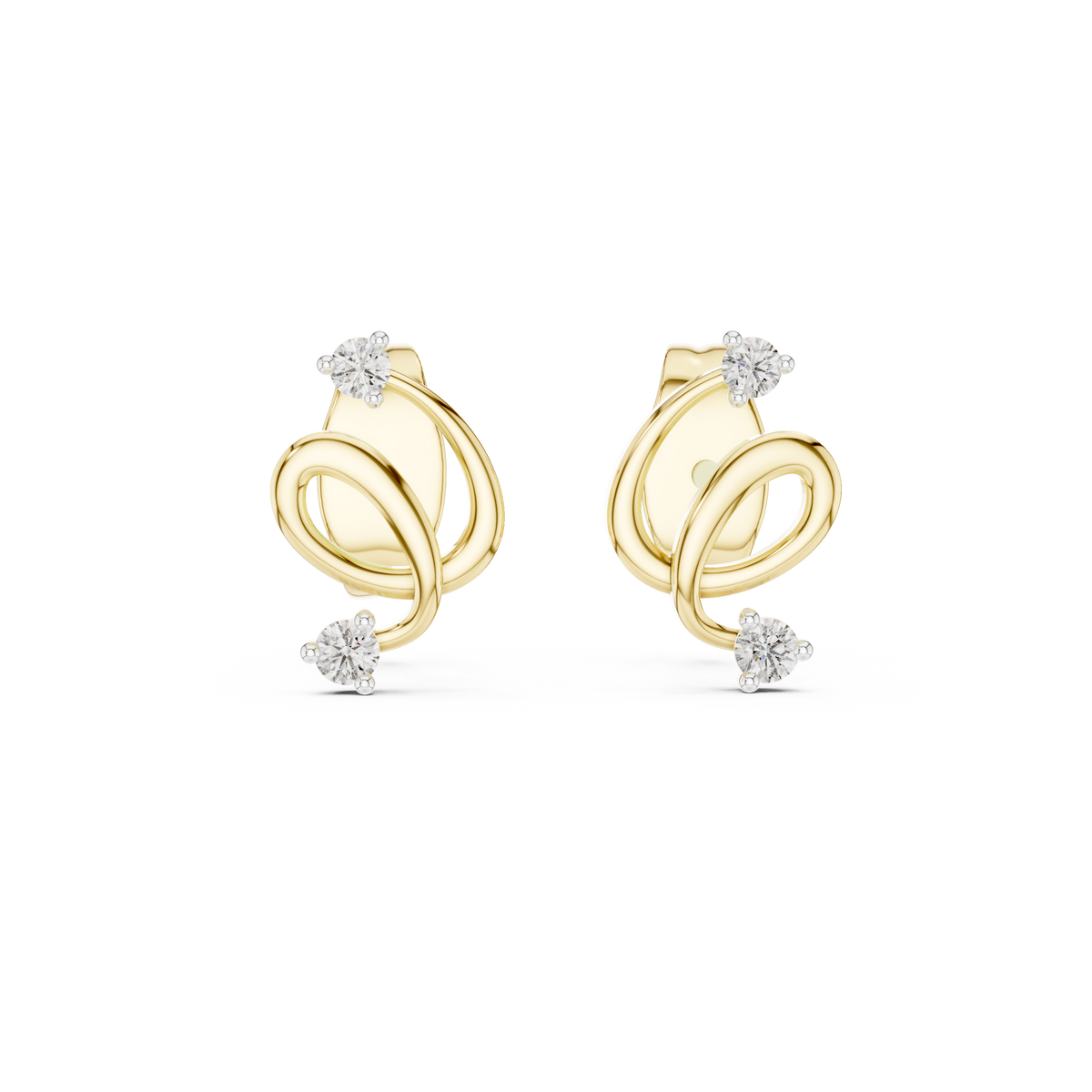 Moissanite Swirl Stud Earrings in yellow 925 sterling silver, view 4