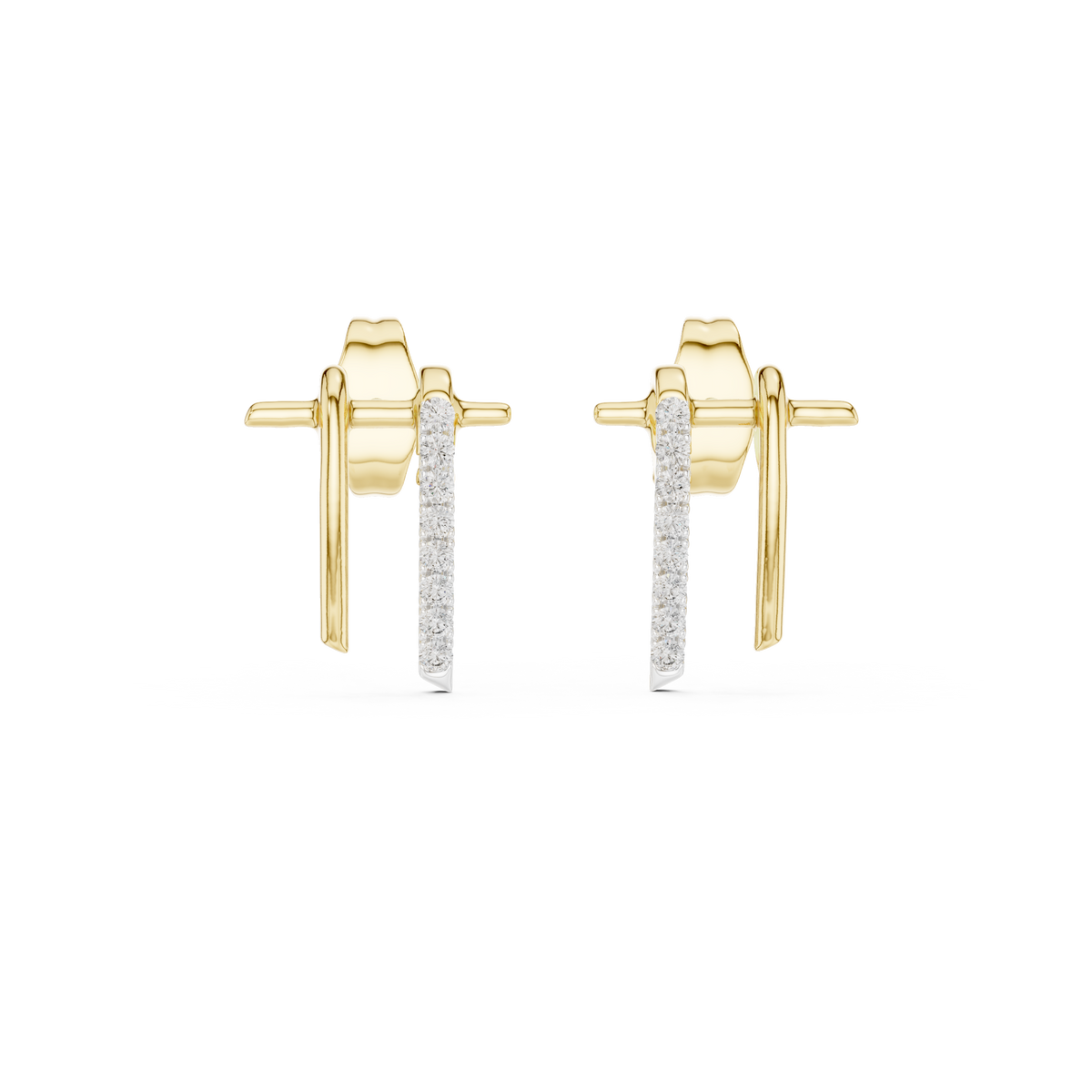 Moissanite Pavé Bar Stud Earrings in yellow 925 sterling silver, view 4