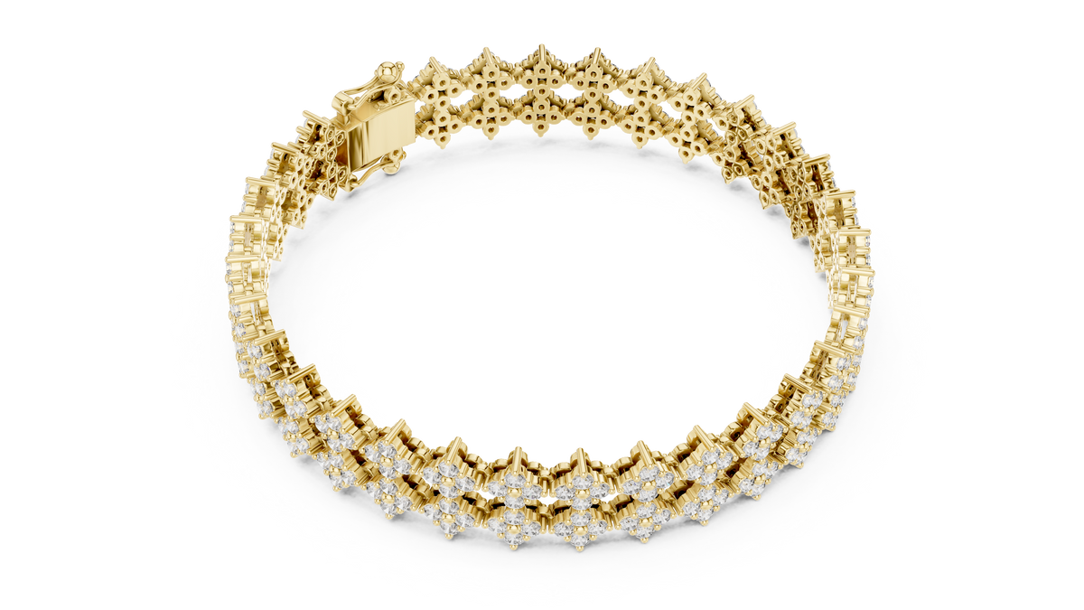 Cross Cluster Moissanite Tennis Bracelet in yellow 925 sterling silver, view 3