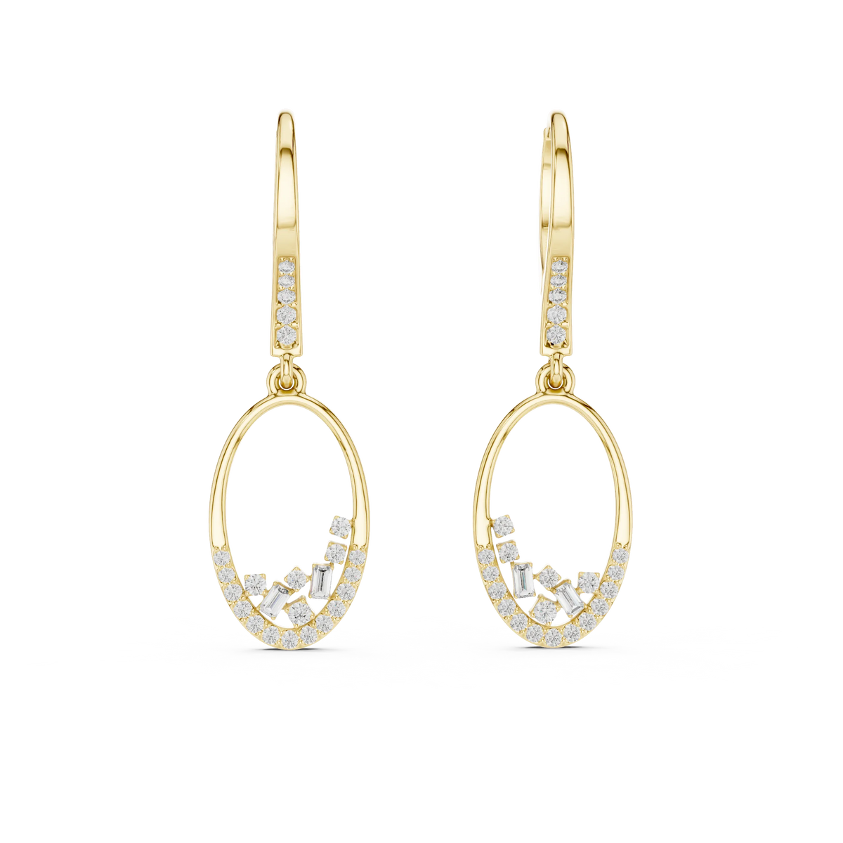 Moissanite cluster oval drop earrings in yellow 925 sterling silver, view 4