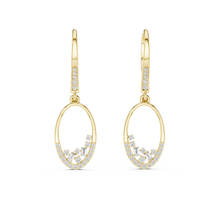 Moissanite cluster oval drop earrings in yellow 925 sterling silver, view 4