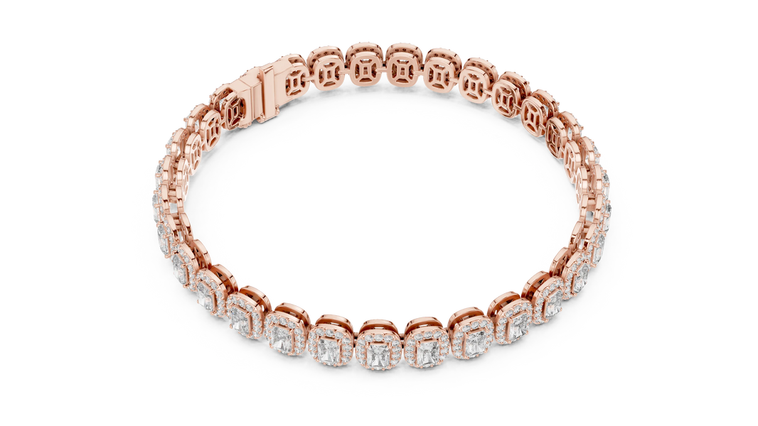 Radiant Cut Halo Moissanite Tennis Bracelet in rose 925 sterling silver, view 3