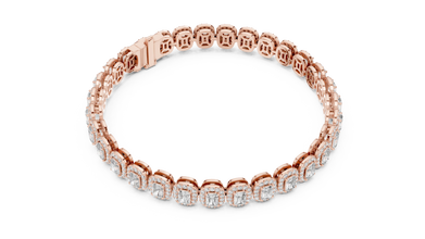 Radiant Cut Halo Moissanite Tennis Bracelet in rose 925 sterling silver, view 3