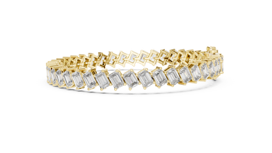 Diagonal Emerald Cut Moissanite Tennis Bracelet in yellow 925 sterling silver, view 4