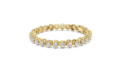 Cushion Cut Moissanite Tennis Bracelet in yellow 925 sterling silver, view 2