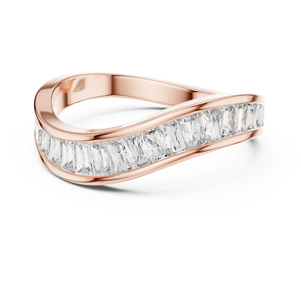 Baguette Moissanite Curved Contour Band in rose 925 sterling silver, view 4
