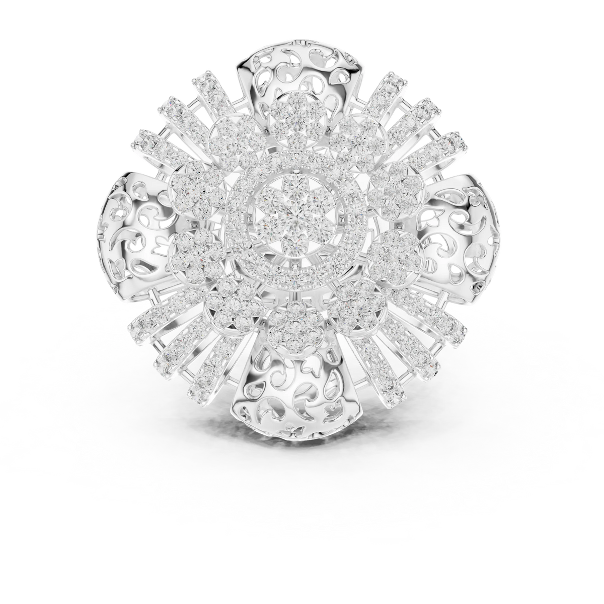 Flower Cluster Moissanite Cocktail Ring in white 925 sterling silver, view 4
