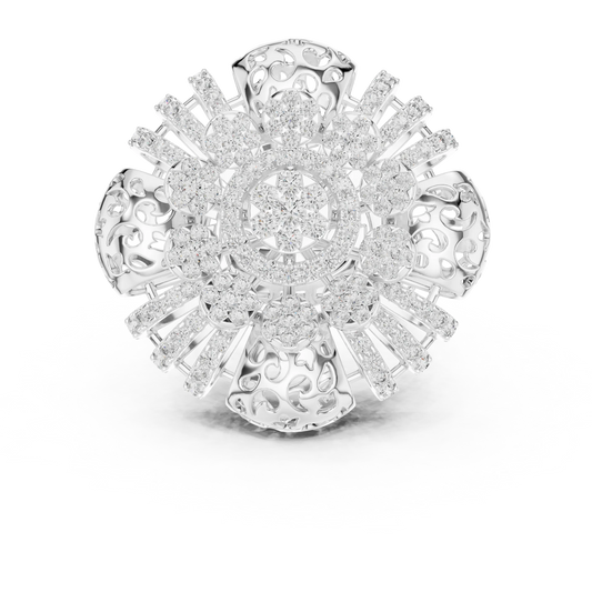 Flower Cluster Moissanite Cocktail Ring in white 925 sterling silver, view 4