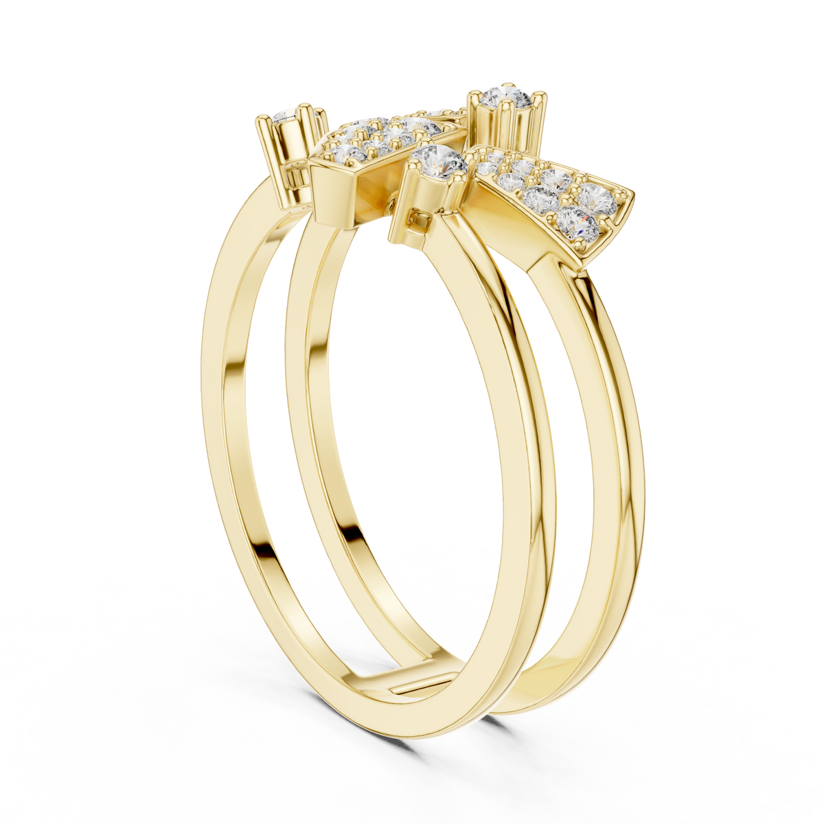 Geometric Pavé Triangle Double Band Moissanite Ring in yellow 925 sterling silver, view 1