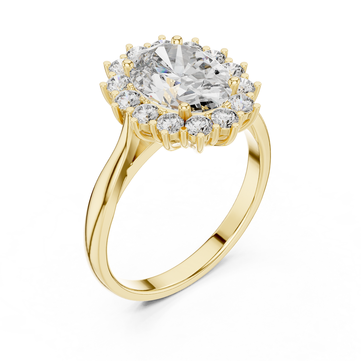 Oval Cluster Halo Moissanite Ring in yellow 925 sterling silver, view 2