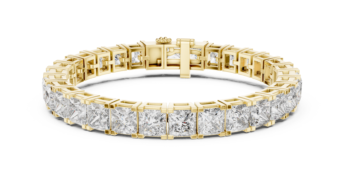Princess Cut Moissanite Tennis Bracelet in yellow 925 sterling silver, view 1