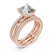 Cushion Cut Solitaire Moissanite Ring with Double Pavé Band in rose 925 sterling silver, view 2