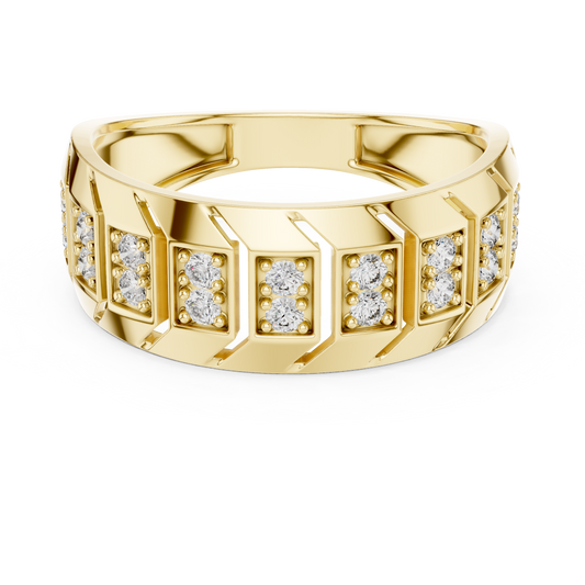 Chevron Station Moissanite Statement Band in yellow 925 sterling silver, view 4