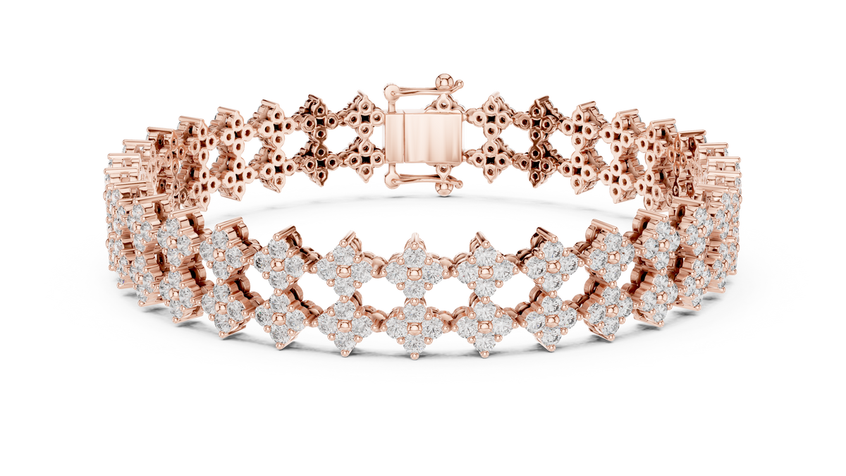 Cross Cluster Moissanite Tennis Bracelet in rose 925 sterling silver, view 1