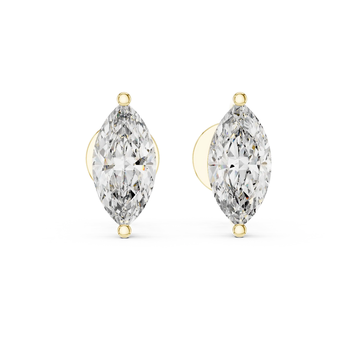 Marquise moissanite stud earrings in yellow 925 sterling silver, view 4