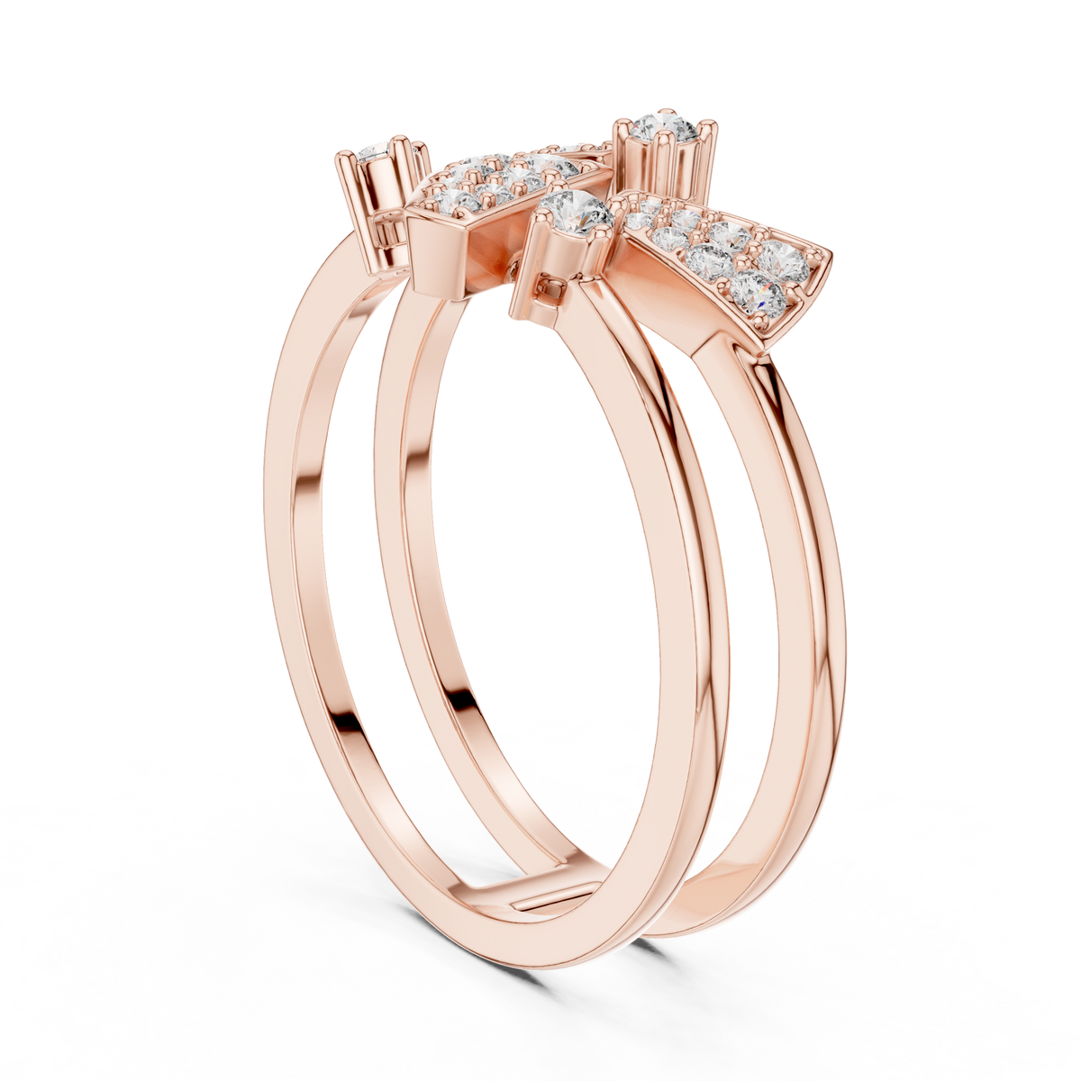Geometric Pavé Triangle Double Band Moissanite Ring in rose 925 sterling silver, view 1