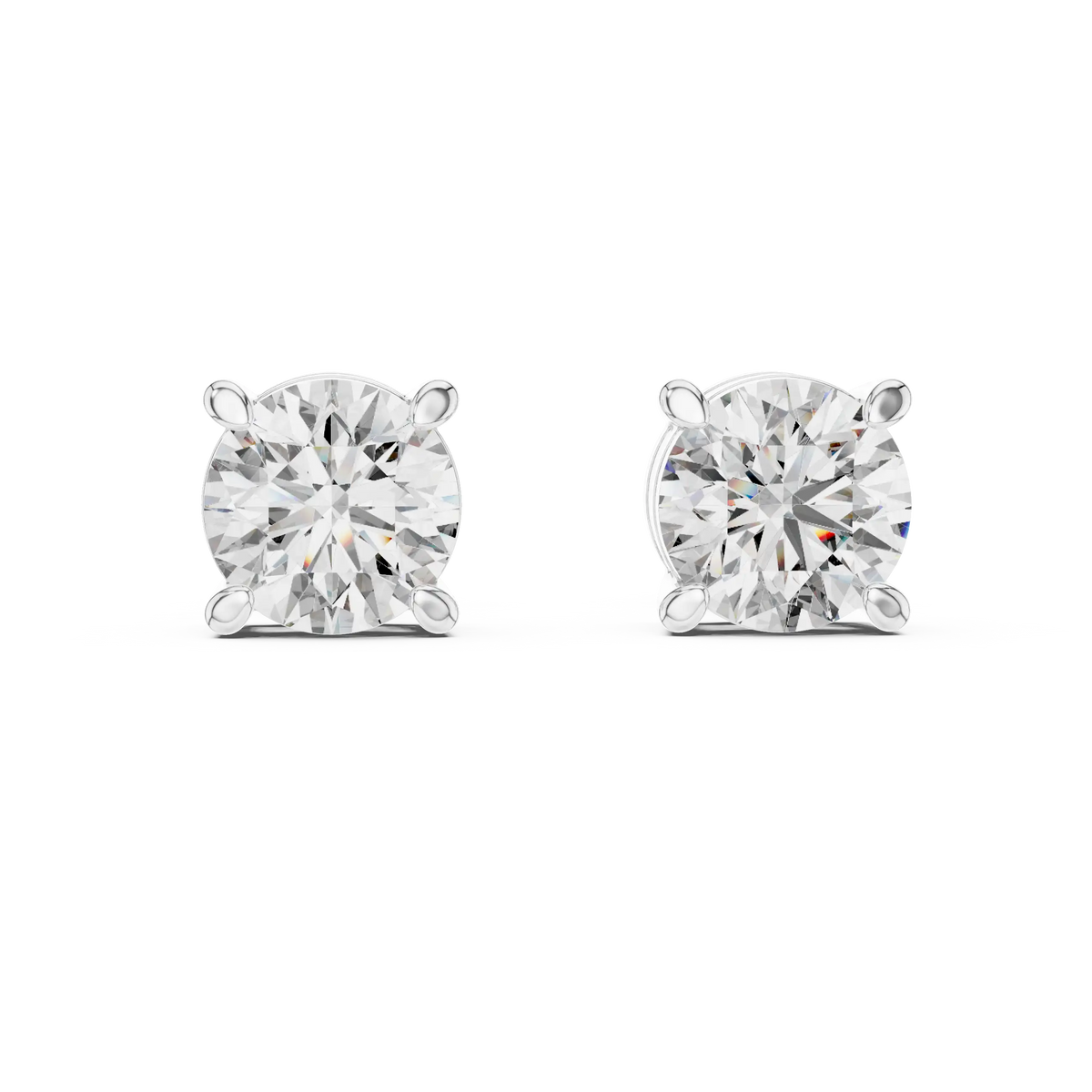 Round moissanite tiger prong stud earrings in white 925 sterling silver, view 4