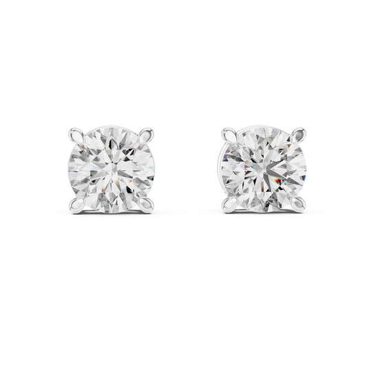 Round moissanite tiger prong stud earrings in white 925 sterling silver, view 4